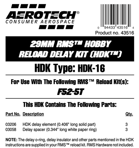 AeroTech HDK-16 RMS-29/40-120 Hobby Delay Kit (3-Pack) - 43516