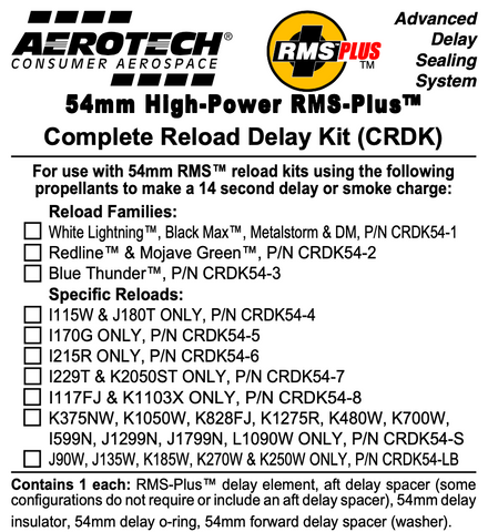 AeroTech RMS-54 Smoke Only Complete Reload Delay Kit - CRDK54-S